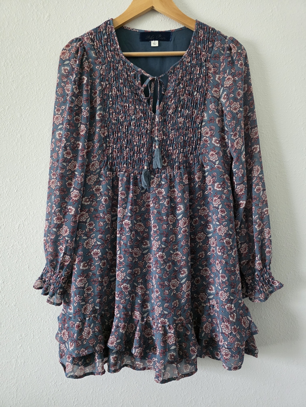 Blue Rain Floral Mini Dress in Blue & Red Size Small